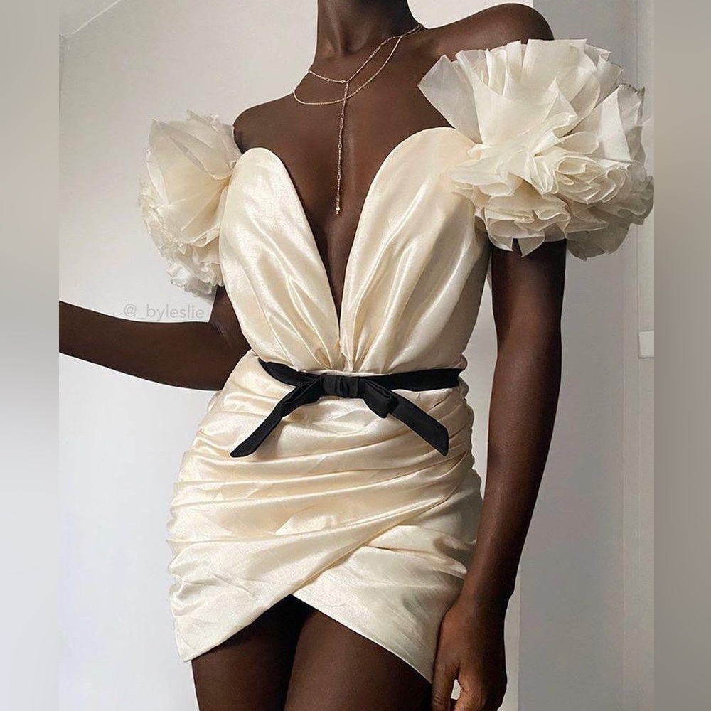 HOUSE OF CB 'Agatha' Ivory Organza Mini Dress NWOT - Picture 3 of 10